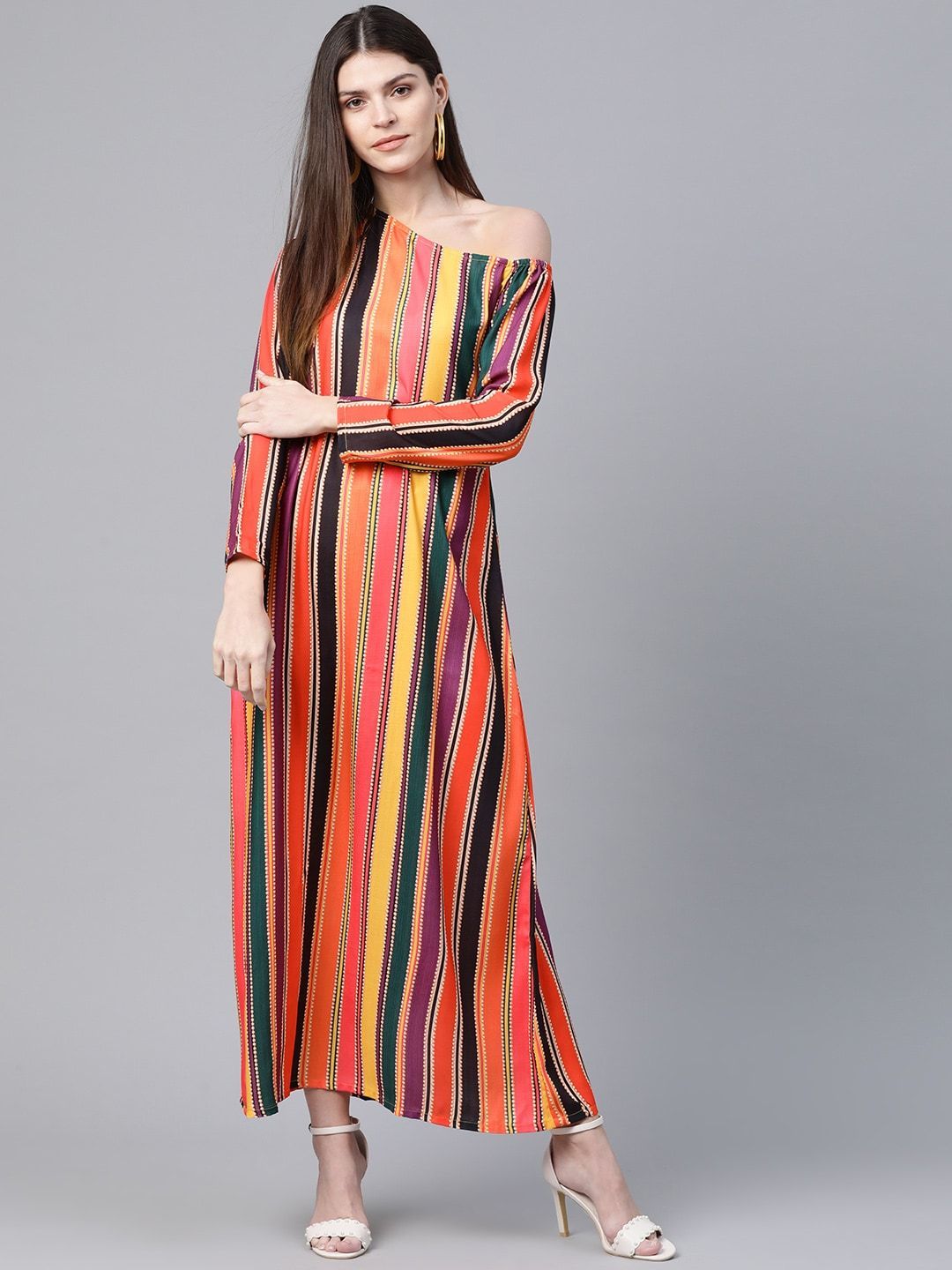 Women's  Pink Candy Striped Maxi Dress