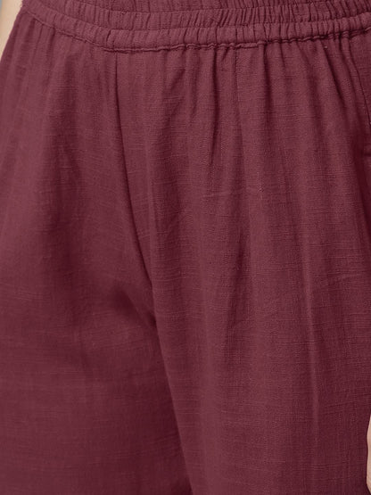 Women's  Maroon Solid Kurta with Trousers & Dupatta