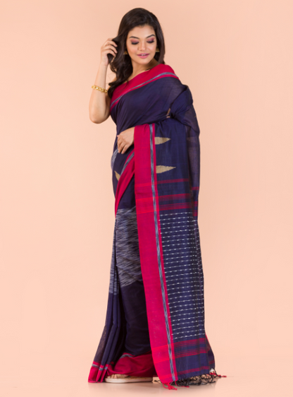 Women's Navy Blue cotton jamdani saree