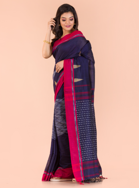 Women's Navy Blue cotton jamdani saree