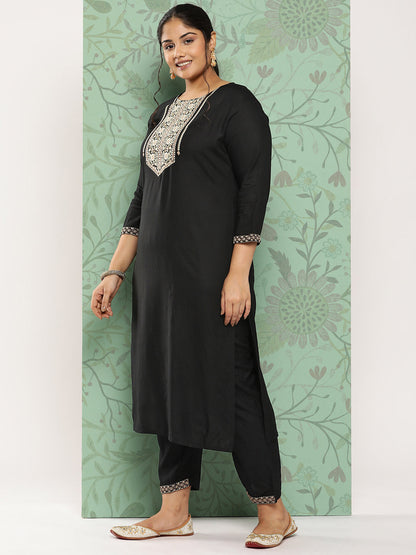 Women's Black Floral Yoke Design Kurta With Palazzos & Dupatta