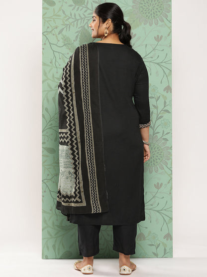 Women's Black Floral Yoke Design Kurta With Palazzos & Dupatta