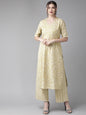 Women's  Beige & White Printed Kurta with Palazzos