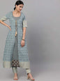 Women's  Grey & Blue Printed Kurta with Trousers