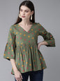 Women's Olive Green & Mustard Yellow Printed Tunic