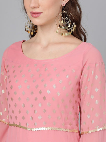 Women's  Pink Yoke Design Straight Kurta