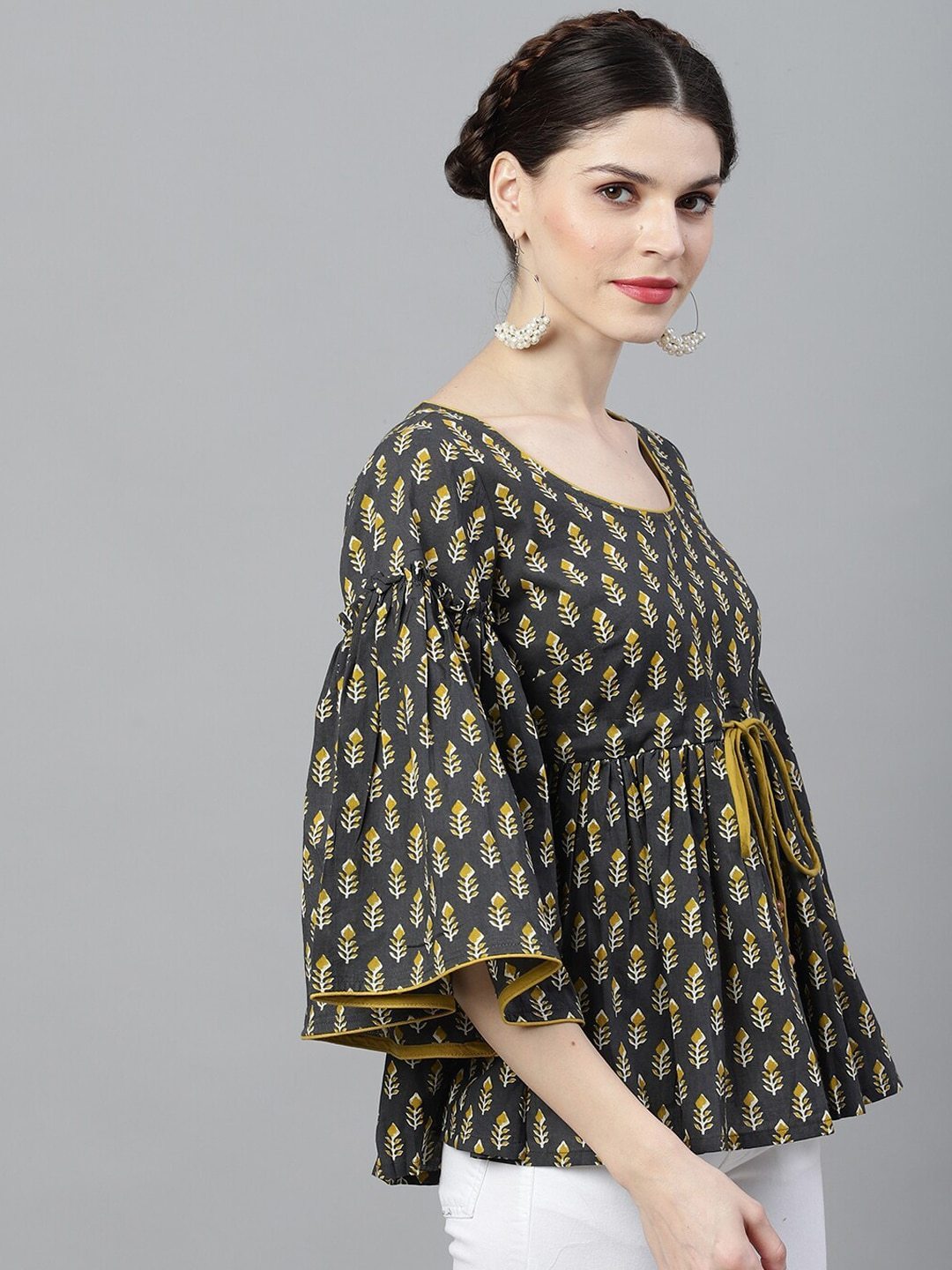 Women's Grey & Mustard Printed Tunic