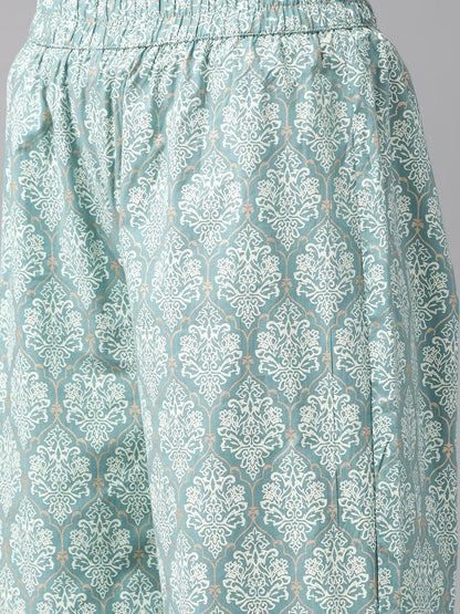 Women's Blue & Off-White Printed Kurta Set