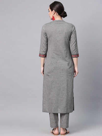 Women's  Grey Solid Straight Kurta