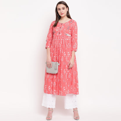Women's Pink Printed Anarkali Kurta By Vbuyz- (