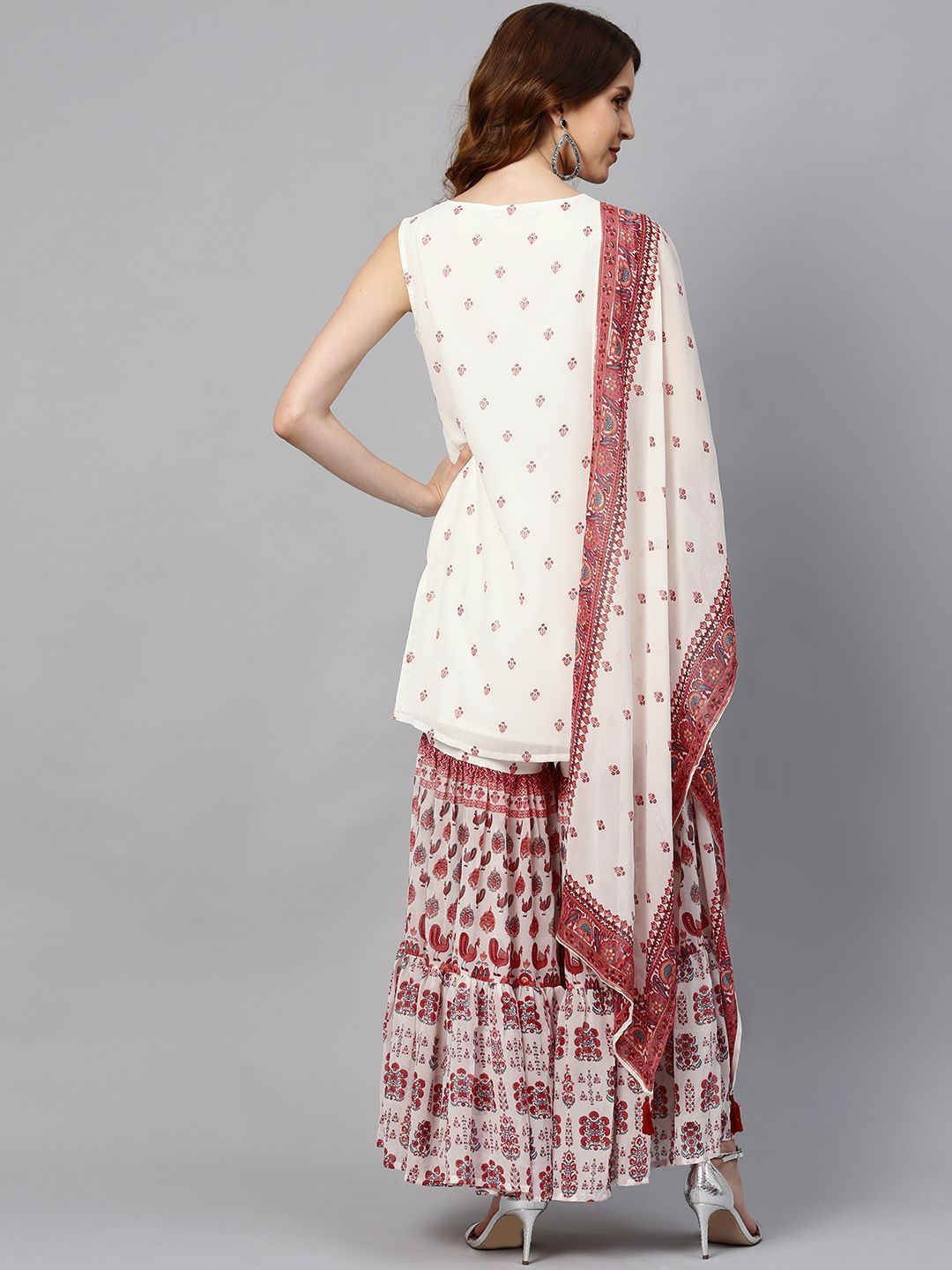 Women's Georgette Printed Straight Kurta Sharara Dupatta Set
