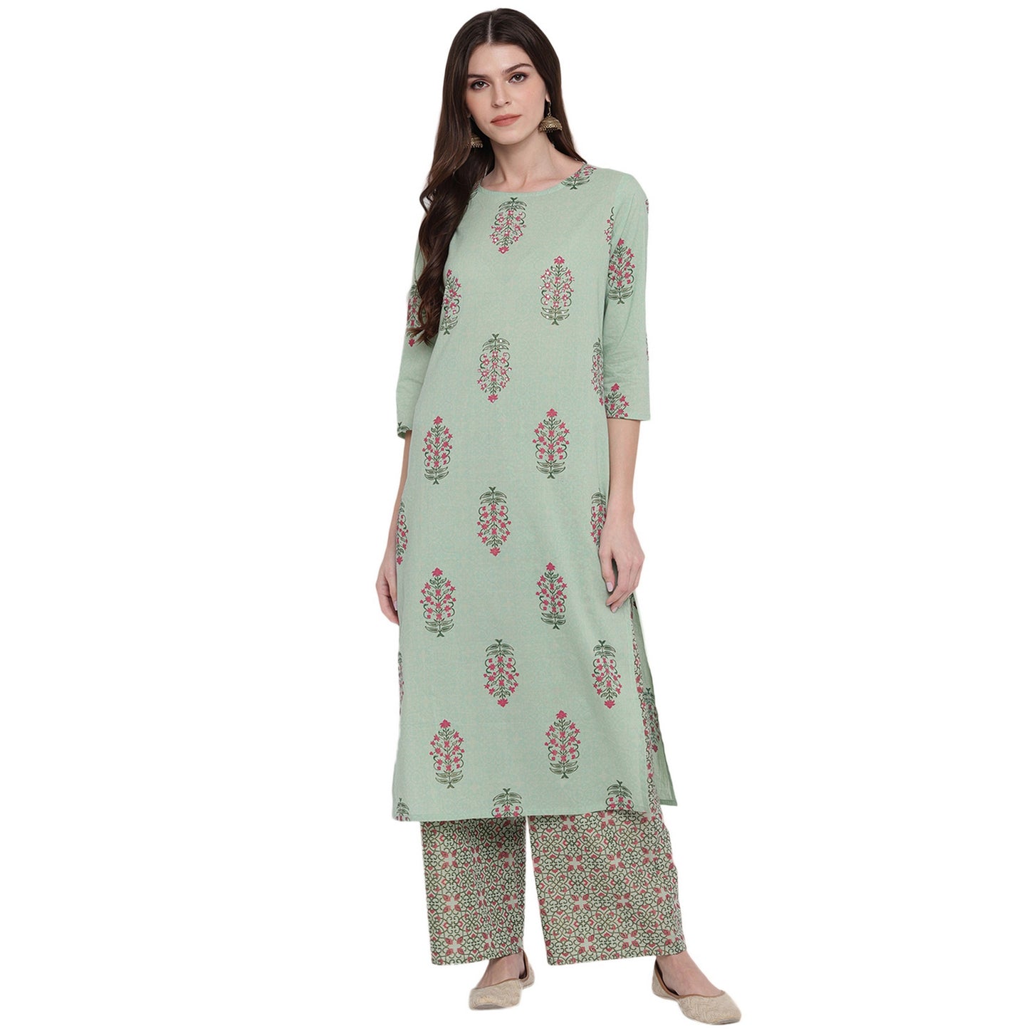 Women's Light Green Cotton Kurta By Vbu