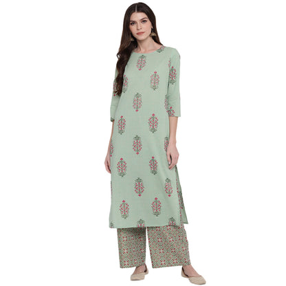 Women's Light Green Cotton Kurta By Vbu
