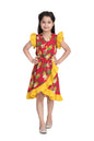 Girl's Mustard Floralprint Dress With Ruffle - S