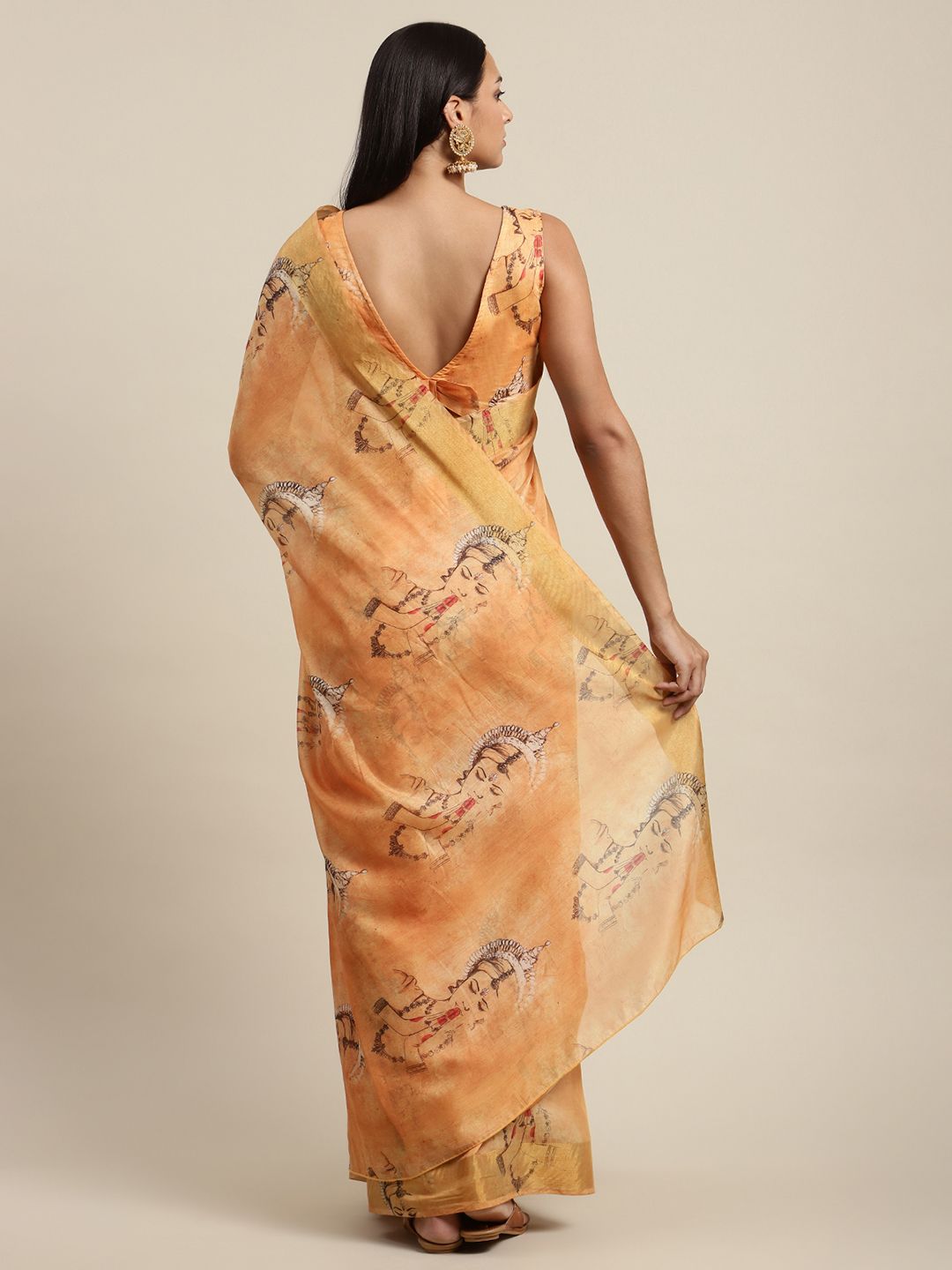 Women's Orange Chanderi Digital Printed Saree