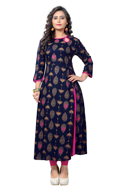 Women's Blue Color Rayon A-Line Kurta Only