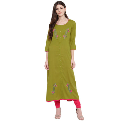 Women's Mehendi Green Cotton Kurta By Vbu