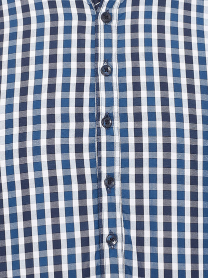 Men's Checked Blue & White Shirt Kurta