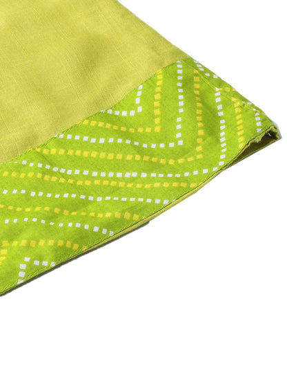 Women's Green Printed 3/4 Sleeve Cotton Round Neck Casual Kurta & Skirt Set
