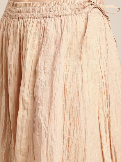 Women's Beige Flared Crushed Palazzo