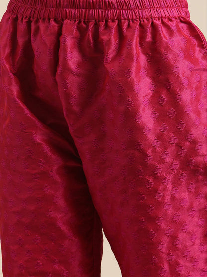 Women's Magenta Floral Gota Patti Embroidery Kurta Trouser Set With Organza Dupatta