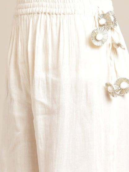 Women's Mustard Gota Embellished Short Kurta With Off White Tear Sharara