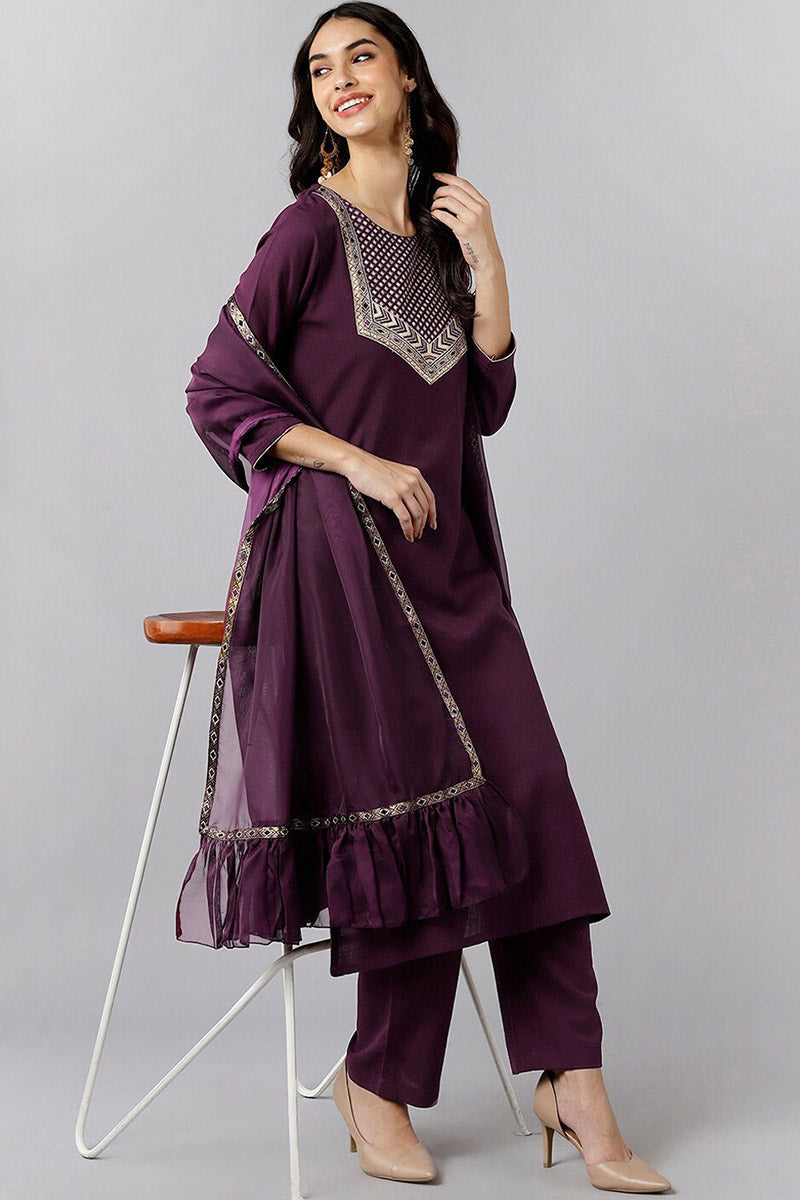 Women's Cotton Blend Printed Kurta Pants Dupatta Set