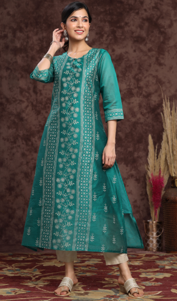 Women's Modal Chanderi Printed Straight Kurta