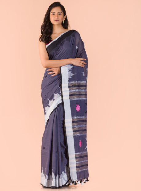 Women's Grey handwoven cotton saree