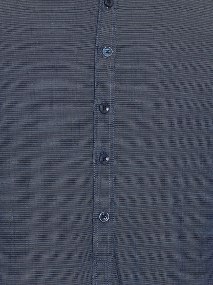 Men's Woven Design Navy Blue Shirt Kurta