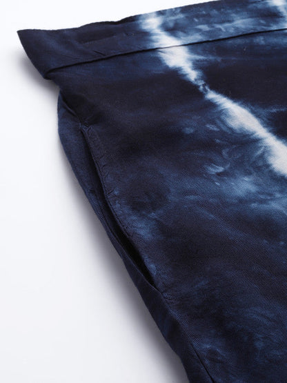 Women's Navy Blue White Tie Dyed Co-Ords