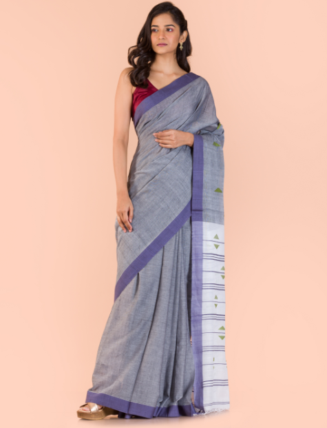Women's Grey handwoven cotton saree