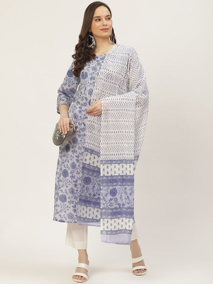 Women's Purple Printed & Embroided Kurta with Trousers & Dupatta (3pc)