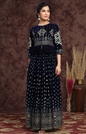 Women's Indigo Velvet Printed Lehenga Choli Dupatta Set