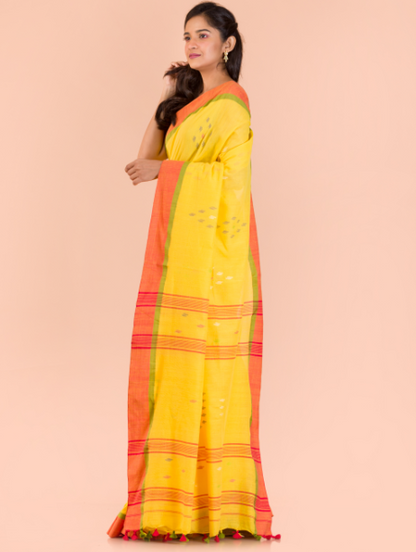 Women's Yellow handwoven cotton saree