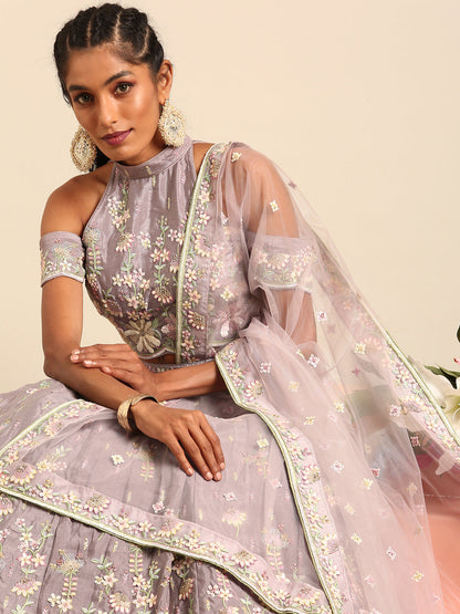 Women 's Mauve Georgette Sequins with heavy Zarkan embroidery Ready to Wear Lehenga choli & Dupatta