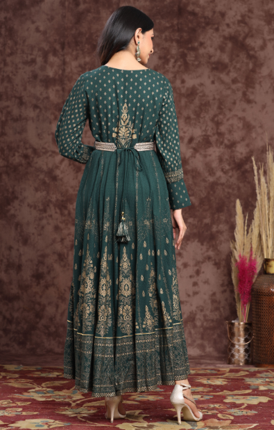 Women's Rayon Printed Flared Dress With Bel