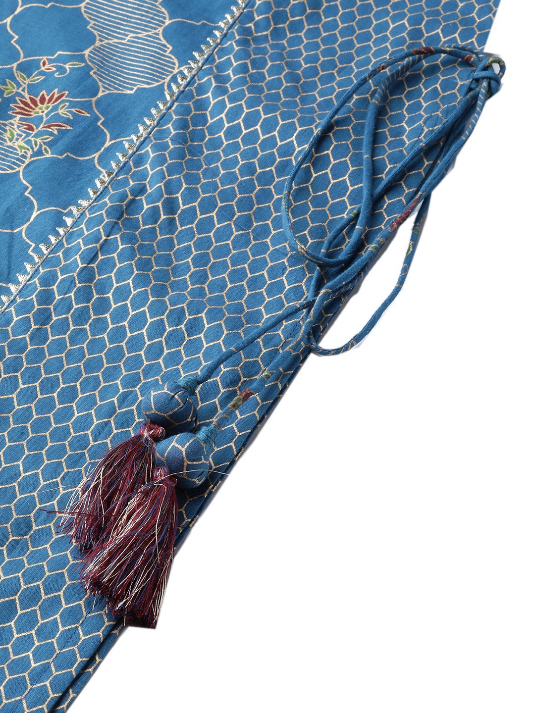 Women Navy Blue Printed  Cotton Kurta & Pant Set by Myshka (
