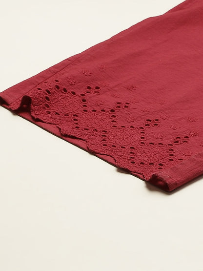Women's Solid Schiffli Straight Cotton Palazzos