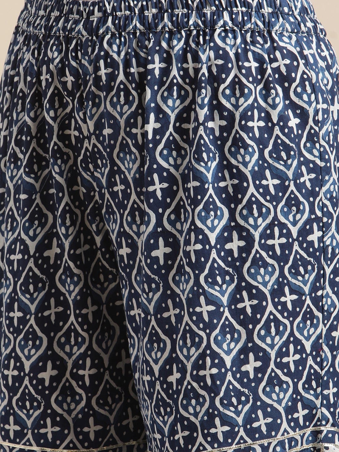 Women's Indigo And White Floral Printed Flared Kurta Sharara Set