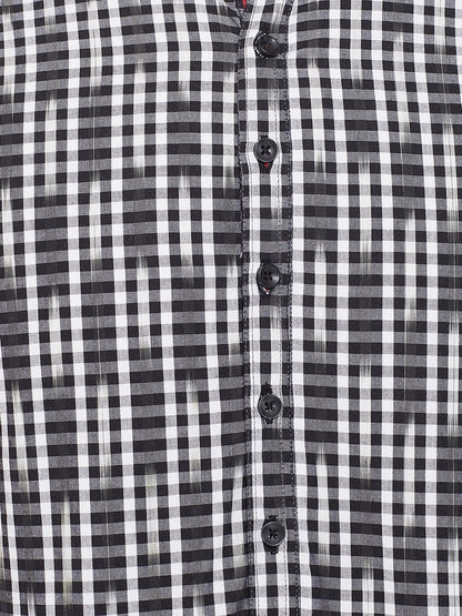 Men's Black and White Striped Nehru Kurta