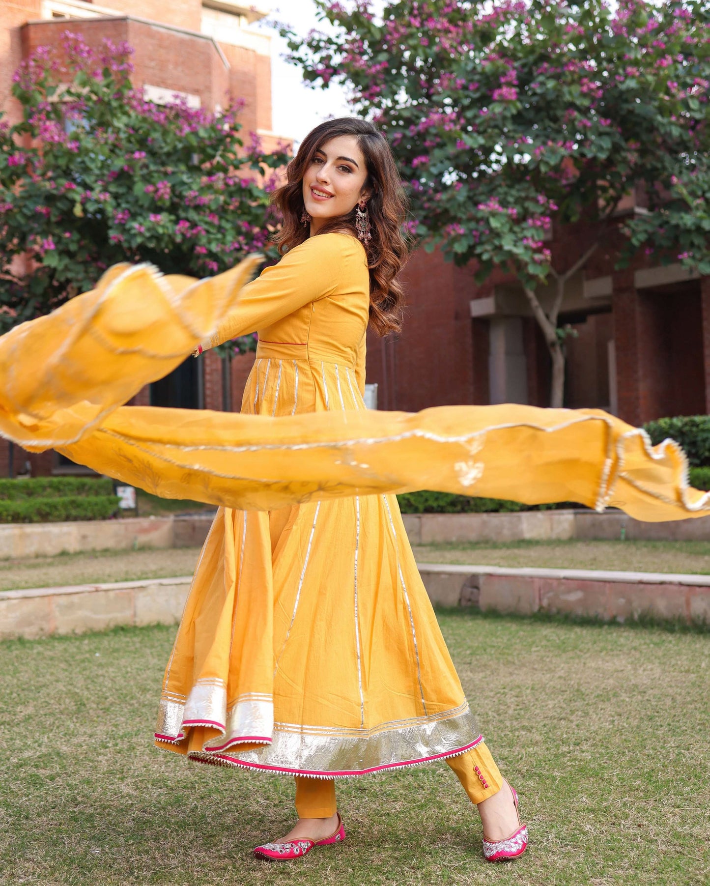 Women's Yellow Popcorn Gotapatti Suit Set