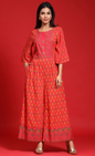 Women's Coral Rayon Embroidered Jumpsuit With Mask