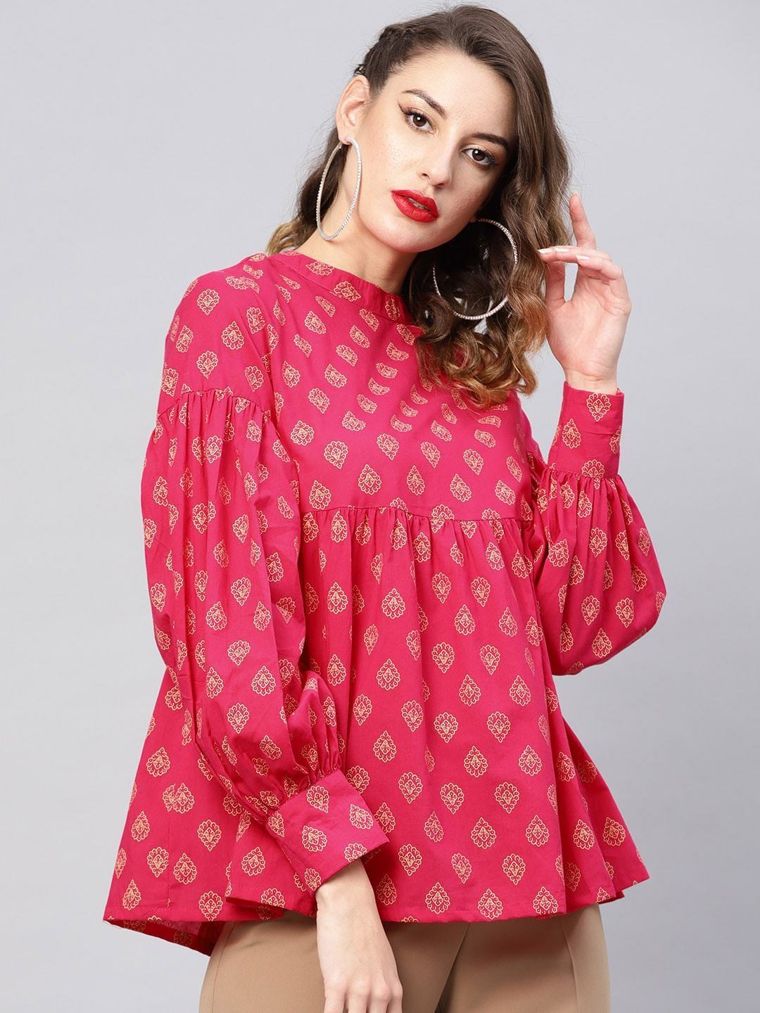 Women's Pink & Golden Printed Tunic