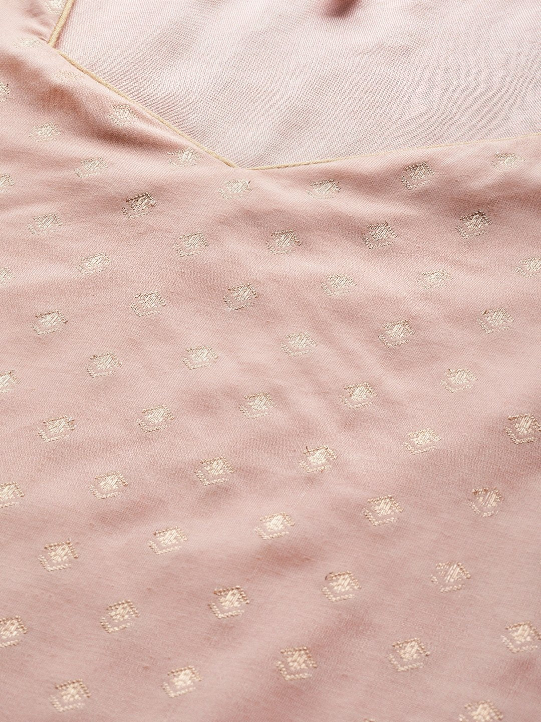 Women's  Pink & Golden Woven Design Kurta with Palazzos