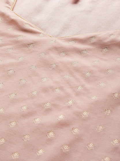 Women's  Pink & Golden Woven Design Kurta with Palazzos