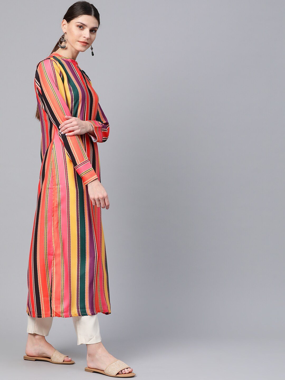 Women's  Multicoloured Striped Straight Kurta