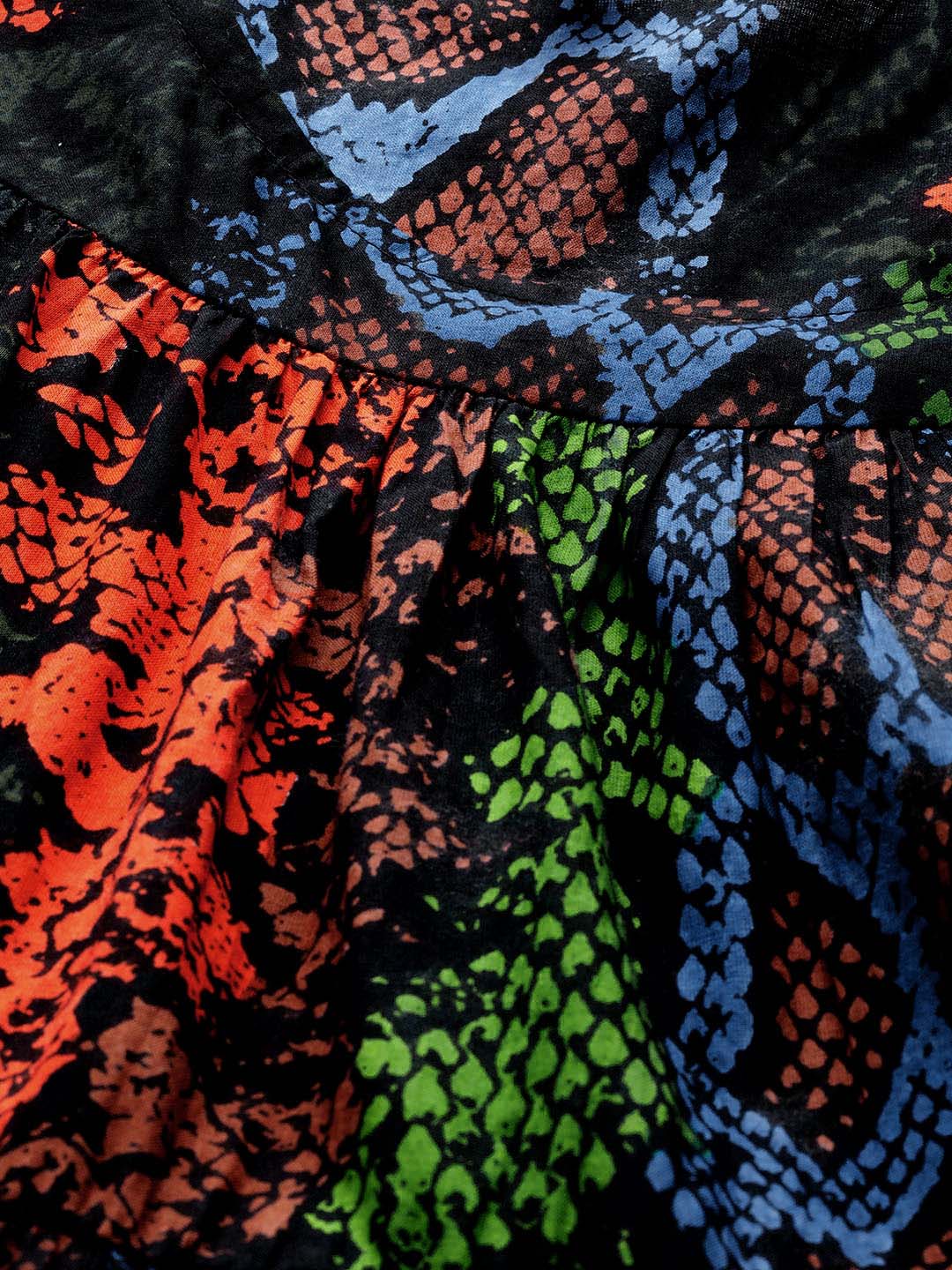 Women's  Black & Orange Snakeskin Printed Ethnic Maxi Dress