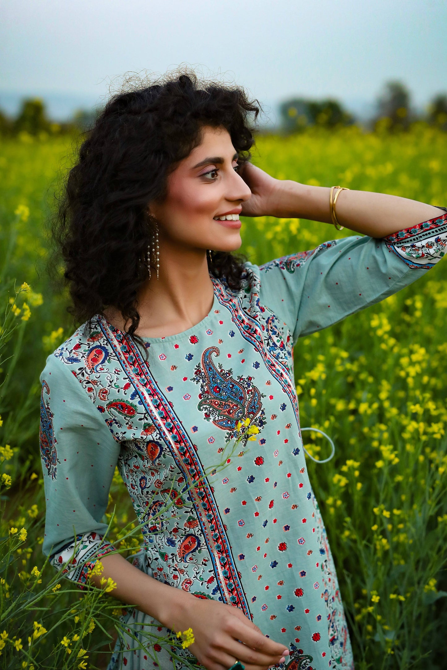 Women's Cambric Printed Straight Kurta Palazzo Dupatta Set