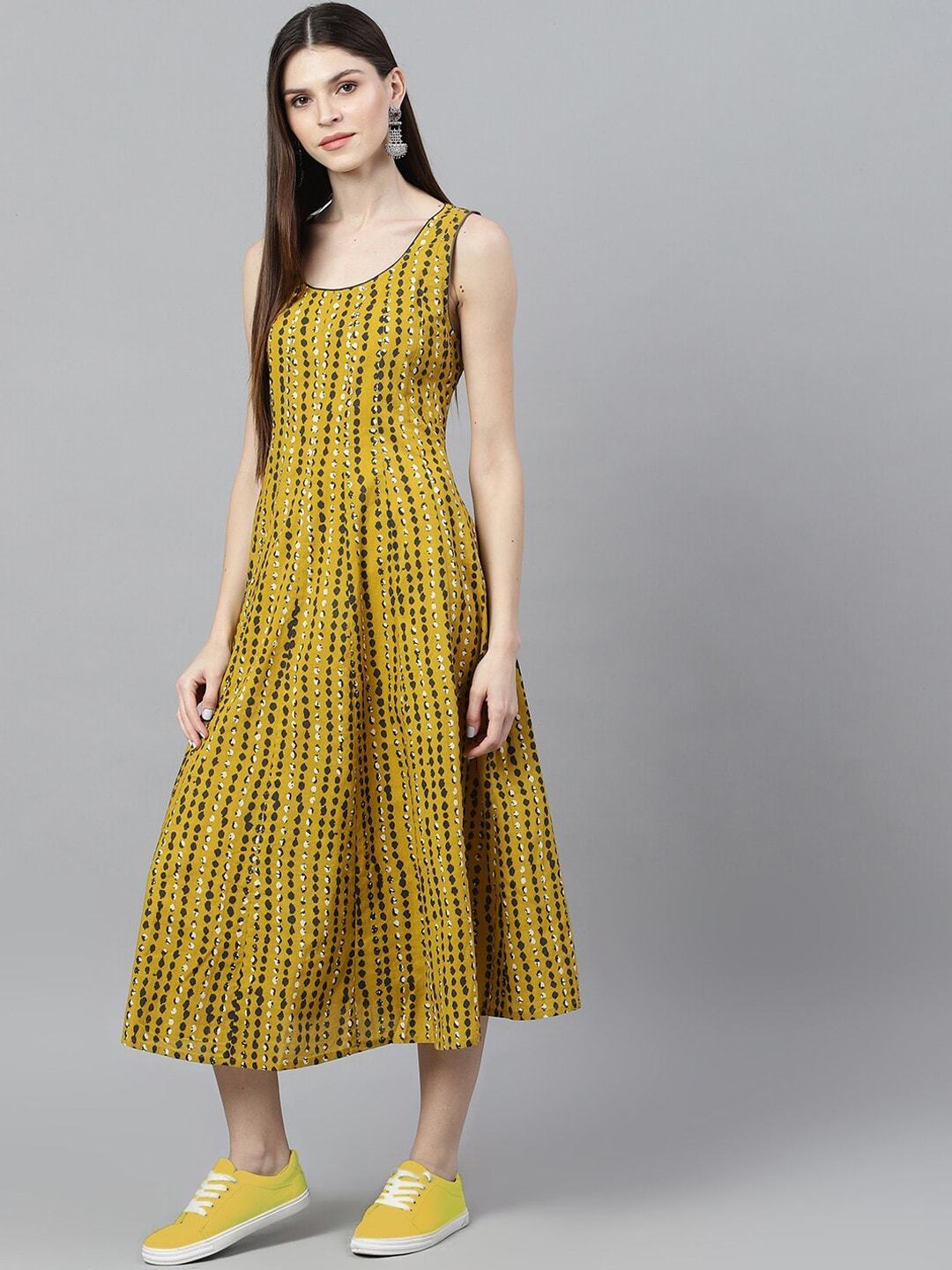 Women's  Mustard Printed A-Line Dress